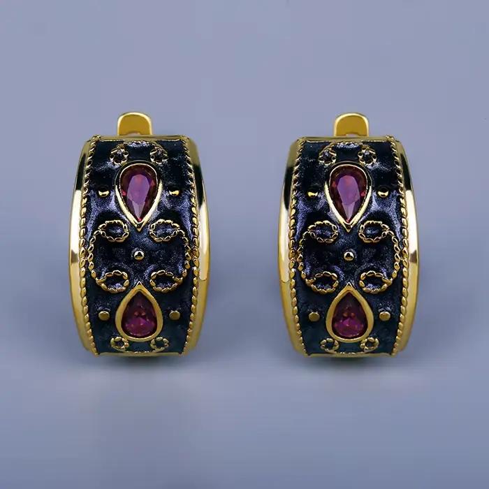 Boucles d'Oreilles Exquises Incrustées d'Or pour Femme, Bijoux de ix, Classique, Fait à la Main, Éma