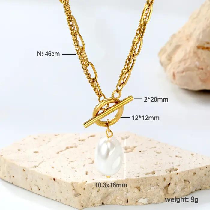 LUXUKISSKIDS – collier avec pendentif en fausse perle ovale en acier inoxydable 316L pour femmes