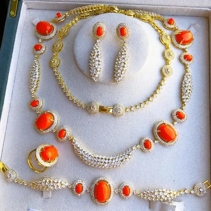 Parures de bijoux de mariage de haute qualité Missvikki, nouveaux ensembles de luxe avec collier long, bracelet, boucles d'oreilles et bague pour femmes