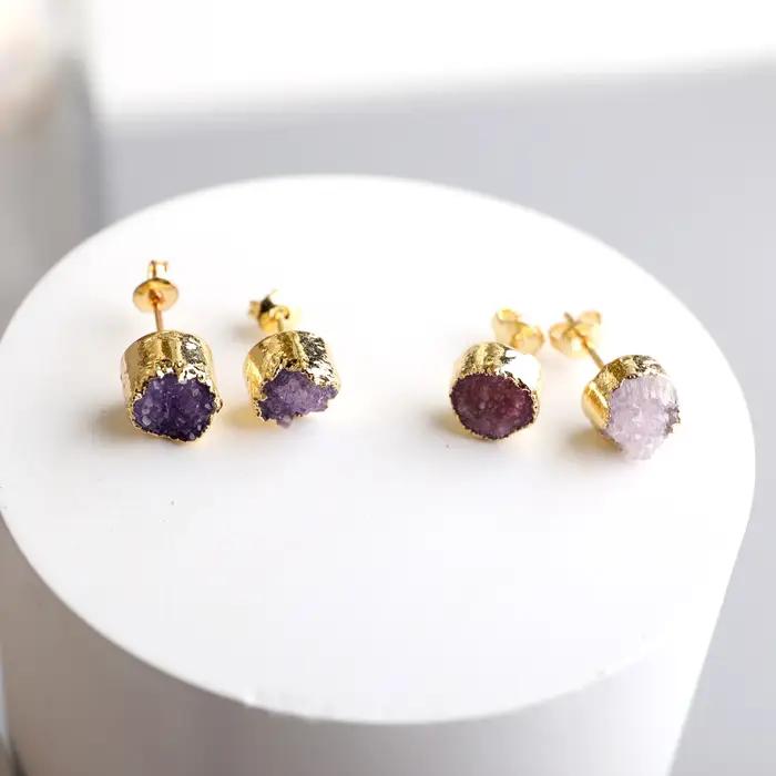 Sanshi bijoux mode boucle d'oreille cristal goujons boucles d'oreilles pour femmes hommes rond clair pierre naturelle cristal oreille bijoux accessoires