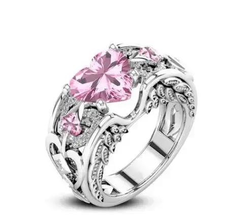 Bague multicolore en argent regardé 925 avec cœur d'amour