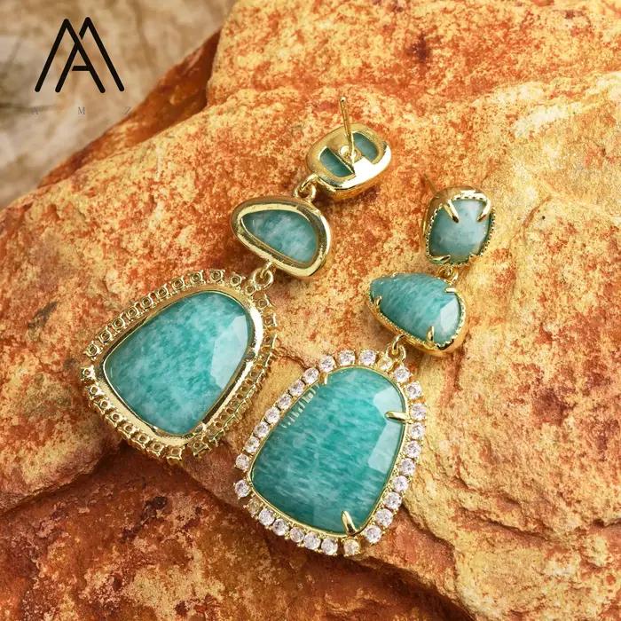 Boucles d'oreilles en pierres précieuses naturelles amazonite lapis améthyste pour femmes occasions spéciales style mode et tendance