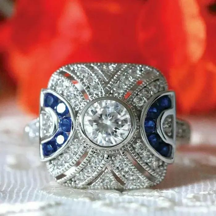 Bague Creuse en Argent Sterling 925 Sertie de Zircone Blanche Élégante Accessoire de Mode pour Femme Occasions Spéciales