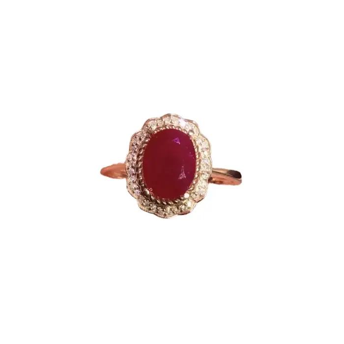Bague de fleurs en argent plaqué avec zirconium rouge foncé pour femmes, occasion spéciale, mariage, bijoux de luxe ajustables