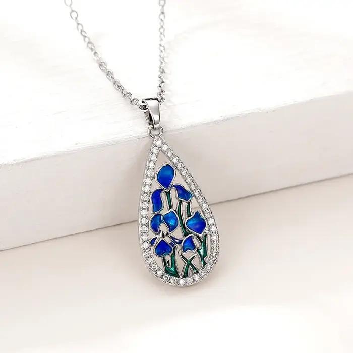 CAOSHI – collier élégant avec pendentif en émail en forme de fleur bleue