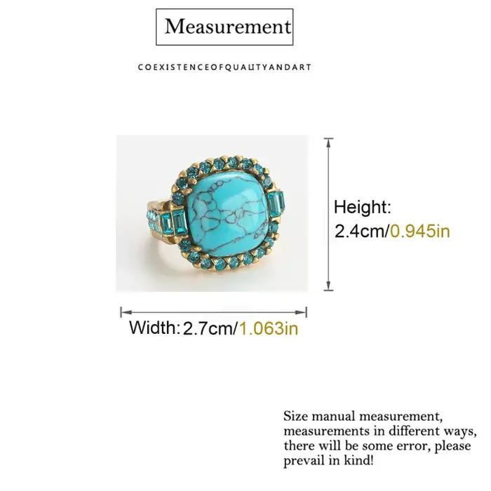 Bague Turquoise Art Déco vintage | Plaqué or 18 carats et cuivre | Conception de pierre sertie de broches