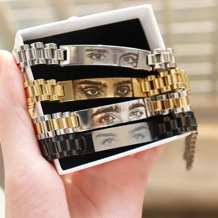 Bracelet de montre personnalisé avec image d'oeil gravée