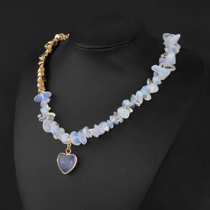 Hématite gravier pierre naturelle puces perles Neclace mode coeur forme pendentif collier bijoux pour les femmes