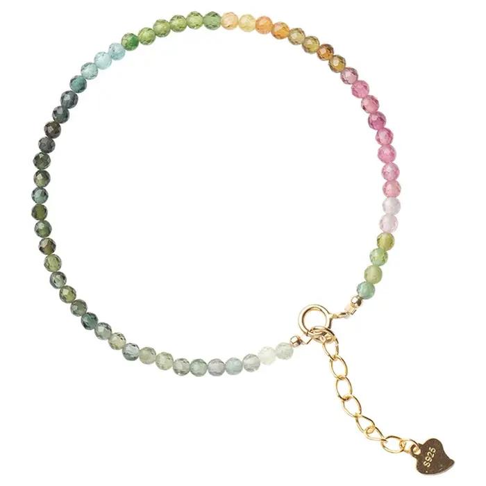 Petits bracelets en perles de tourmaline naturelle multicolores pour femmes