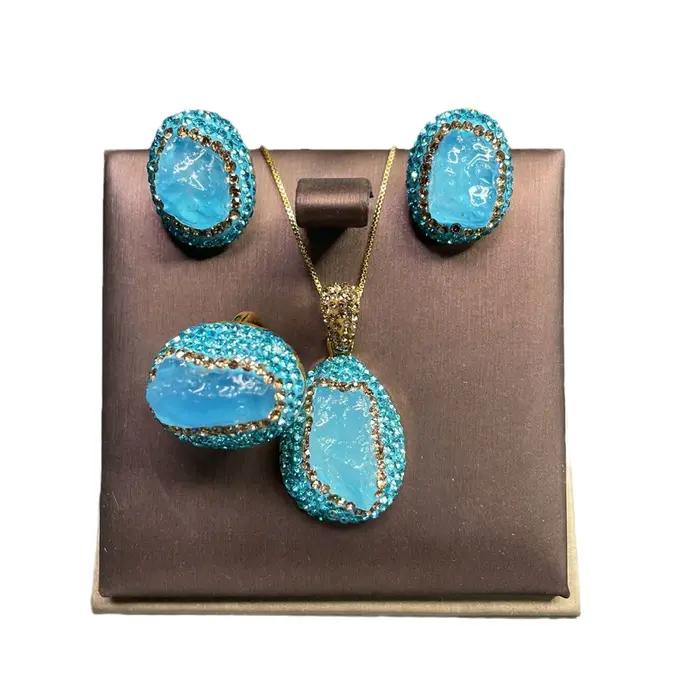Bijoux en cristal aigue-marine bleu naturel pour femmes
