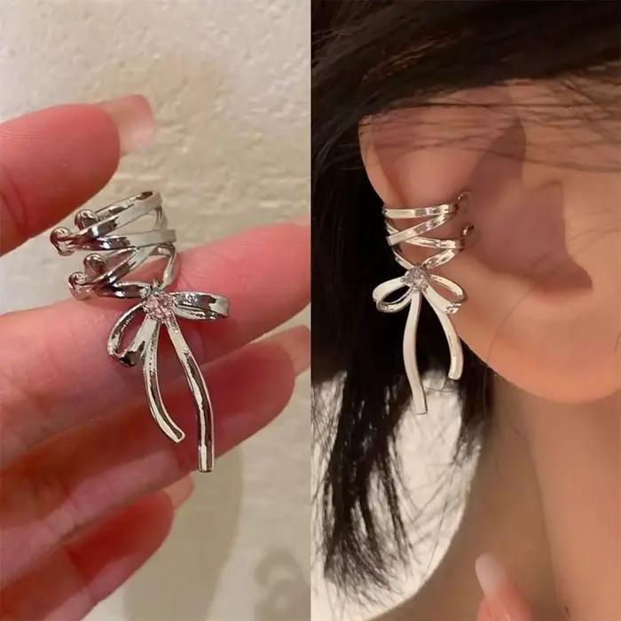 Boucles d'oreilles à clip en alliage de zinc or jaune clair style nœud papillon pour femmes mode classique Kpop danse ballet occasions spéciales