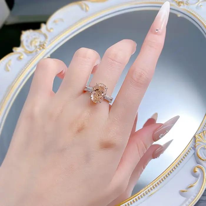 Wong Rain – bague de luxe en argent sterling 925, coupe ovale, 9x13 MM, morganite, diamant à haute teneur en carbone, pour femmes, bijoux fins, cadeau d'anniversaire