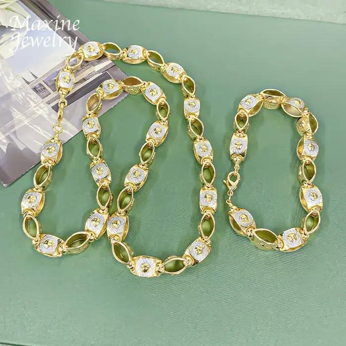 Déclaration longue chaîne dorée plaqué or 18 carats Hip Hop collier Bracelet ensemble de bijoux pour homme