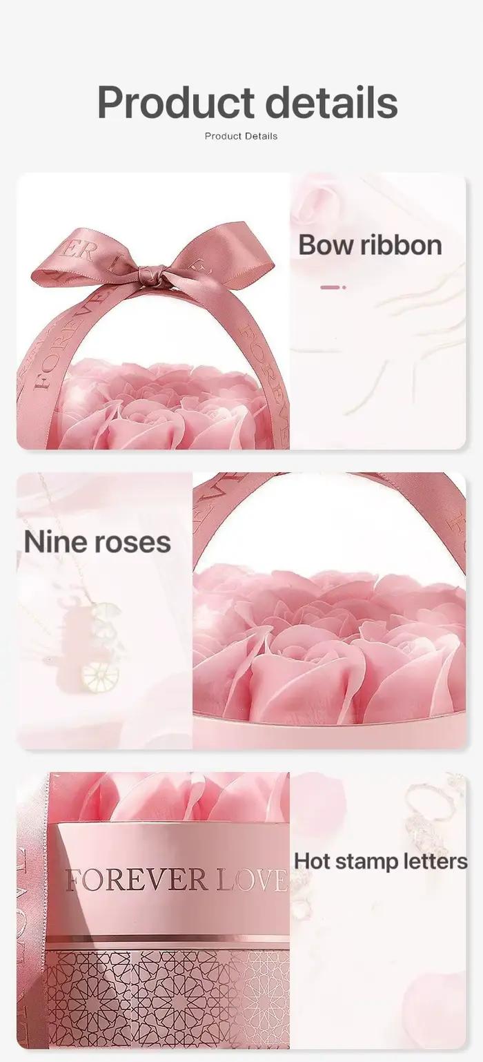 Coffret cadeau bijoux fleur rose élégant à offrir pour femme occasions spéciales cadeau de Saint-Valentin anniversaire surprise