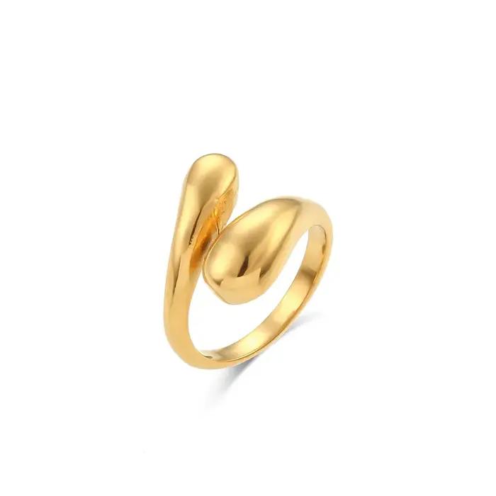 E.B.belle – bague serpent réglable en acier inoxydable poli fin plaqué or 18 carats pour femme, bague en or brillant pour fête
