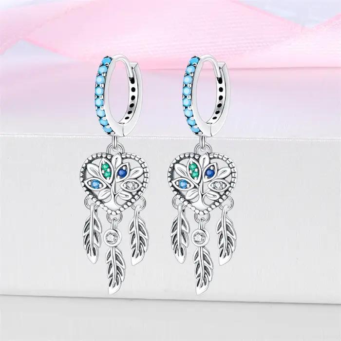 Boucles d'oreilles attrape-rêves en argent Sterling 925 véritable pour femmes