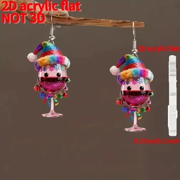 Boucles d'oreilles de noël en forme de Rose, grande tasse de vin, pour carnaval, verre à vin secoué, en acrylique, nouvelles boucles d'oreilles amusantes, cadeaux en gros, 2025