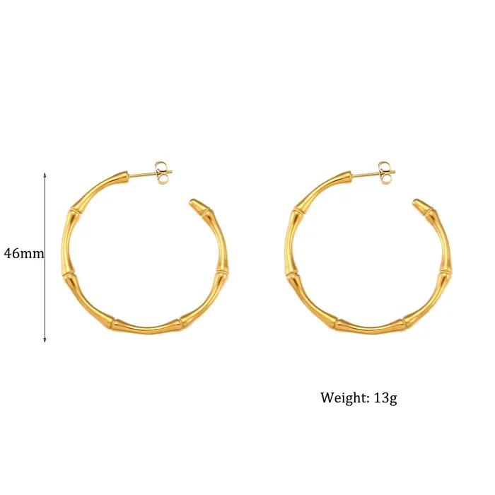E.B.belle minimaliste basique mince bambou grandes boucles d'oreilles en or pour femmes en acier inoxydable plaqué or étanche femme grand cerceau