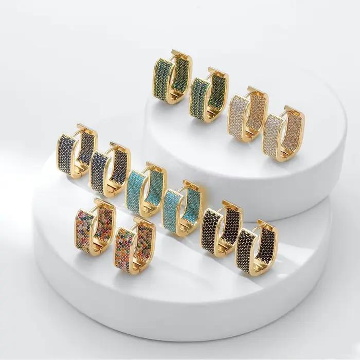 Boucles d'oreilles dorées, boucles d'oreilles de luxe haut de gamme pour femmes, incrustées de zircon multicolore, bijoux de luxe exquis et nouveaux bijoux 2023