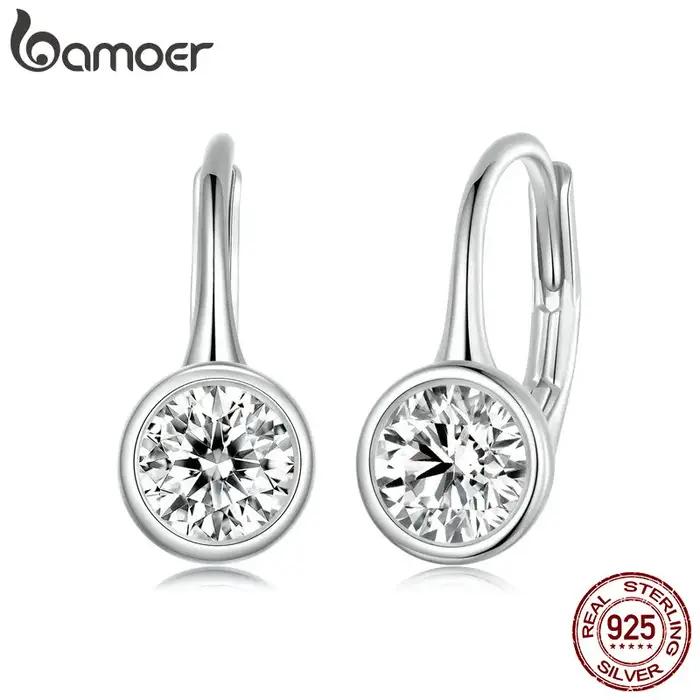 BAMOER 0.5CT boucles d'oreilles rondes Moissanite 925