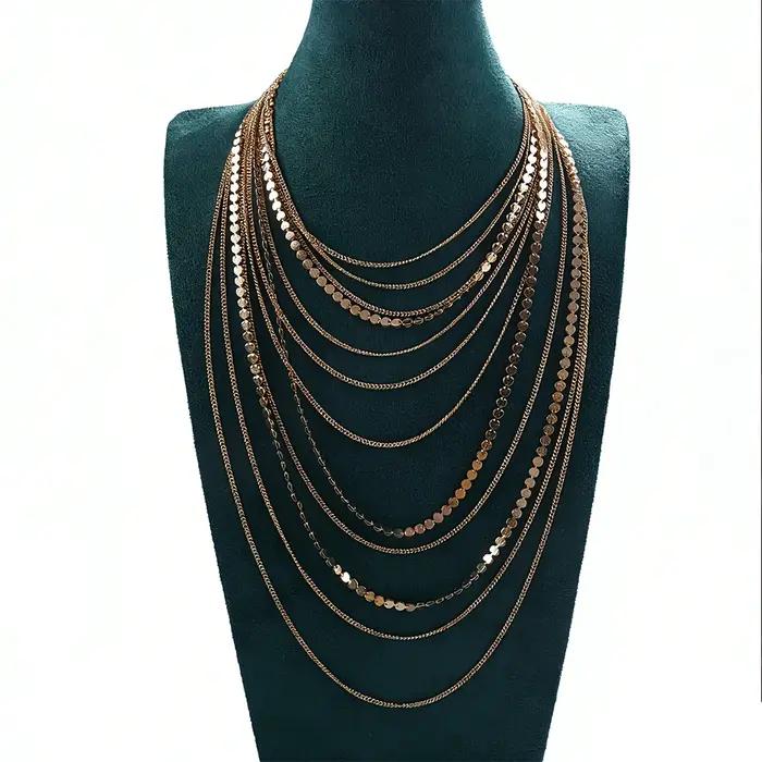 Collier doré à déclaration pour femmes avec motifs de chaînes mixtes, chaîne d'extension, style moderne et audacieux pour soirées et événements formels