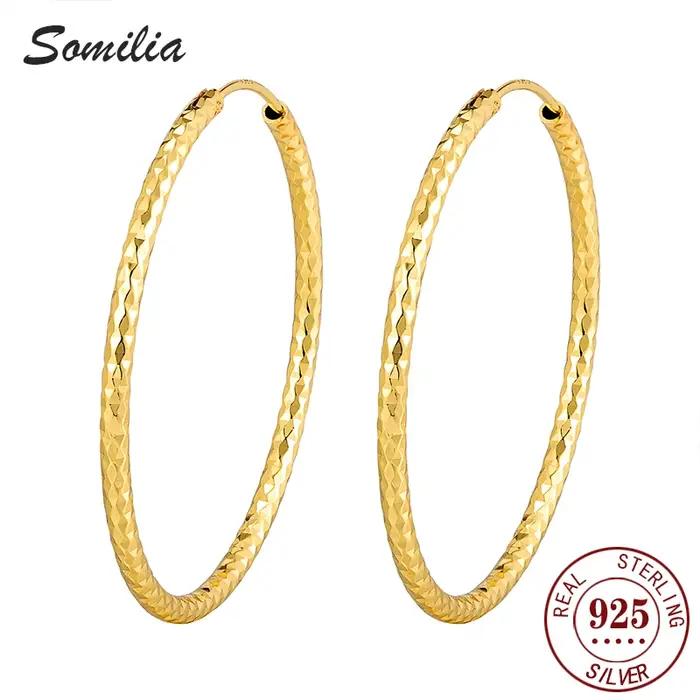 SOMILIA Boucles d'oreilles grandes et rondes pour femmes en argent sterling 925