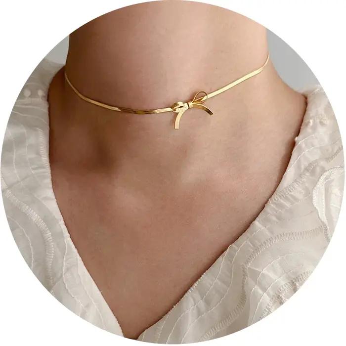 Collier ras du cou minimaliste avec nœud pour femmes