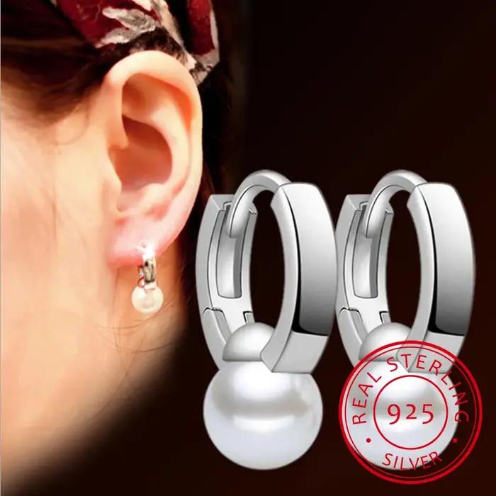 Nouvelle marque de mode 925 en argent Sterling vraie perle boucles d'oreilles de luxe pour les femme