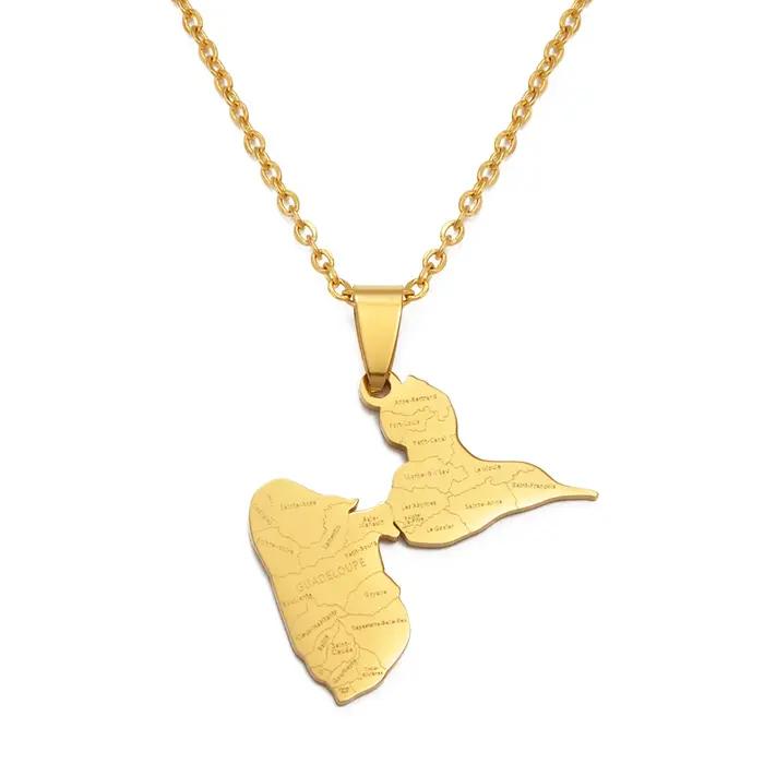 Anniyo Guadeloupe carte nom de ville pendentifs colliers pour femmes bijoux France