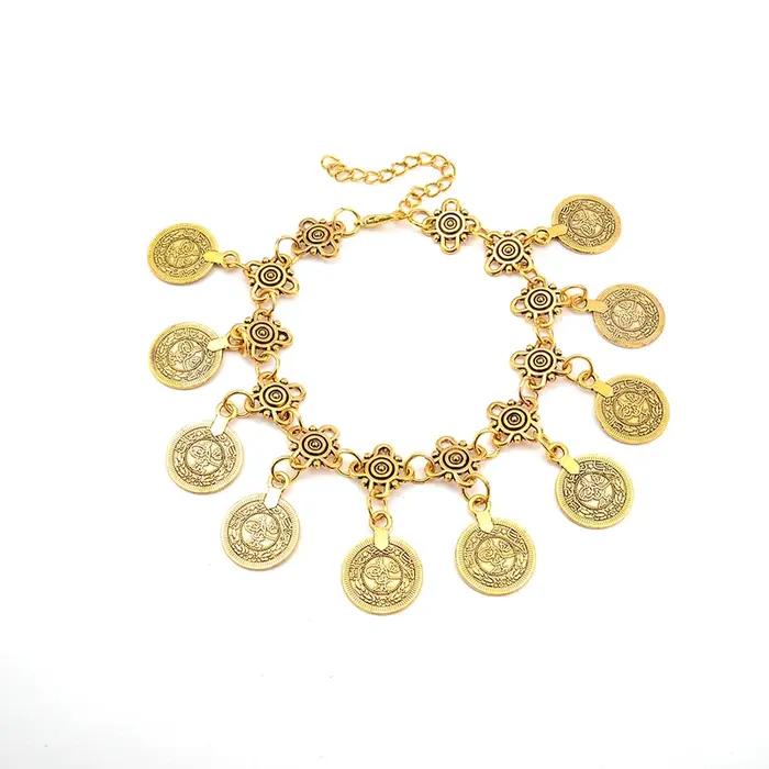 Jhumka – Bracelets ethniques Vintage avec pendentif en pièce de monnaie exagérée pour femmes