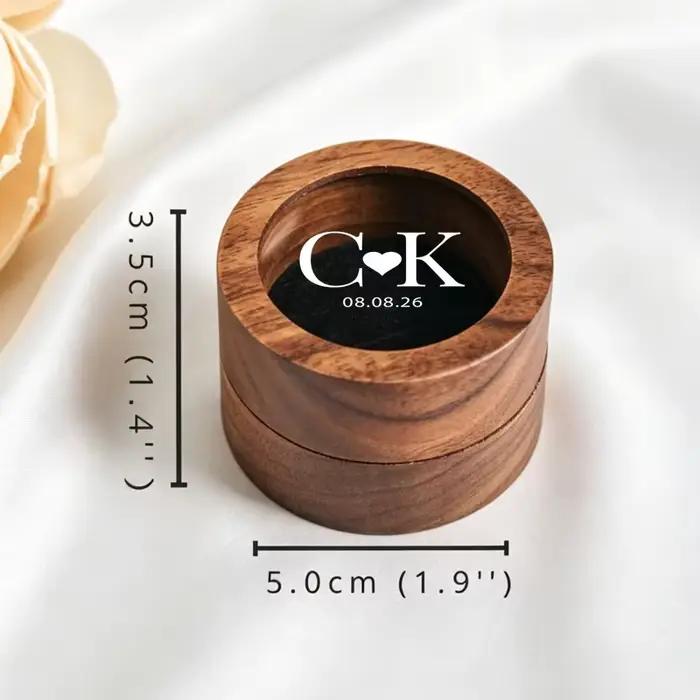 Boîte à alliances personnalisée ronde en bois avec fenêtre en verre pour demande en mariage et cadeaux d'anniversaire de mariage couleurs saphir profond jaune fluo kaki foncé