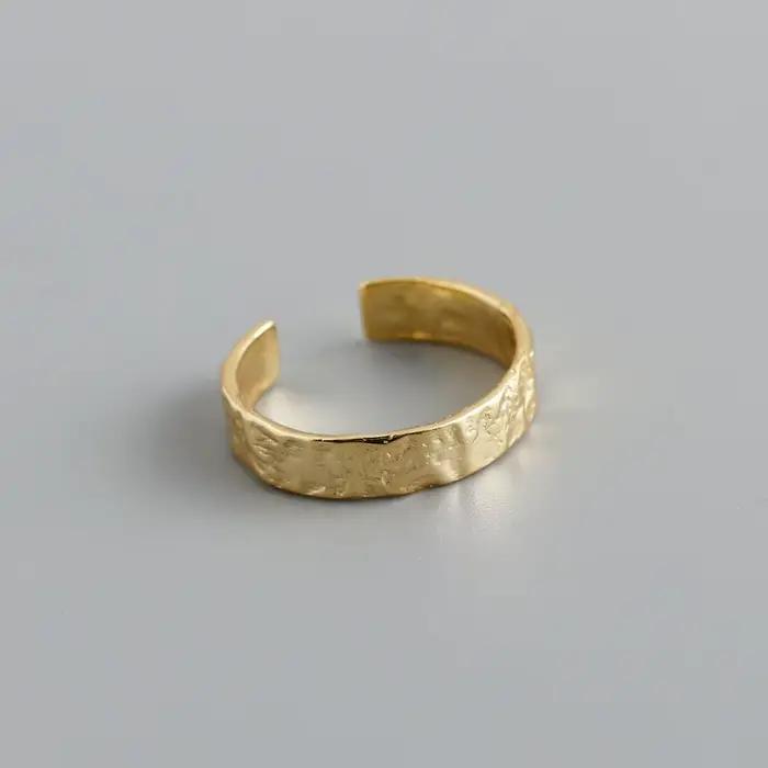 WANTME 925 en argent Sterling Unique irrégulier minimaliste anneau ouvert femmes hommes européen martelé Hip Hop Couples bijoux accessoires