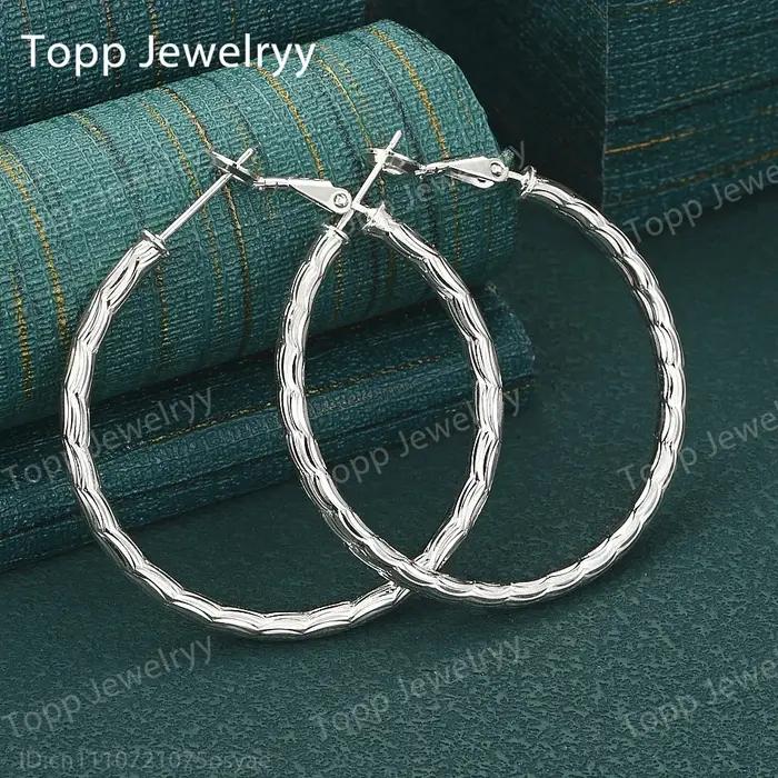 Boucles d'oreilles rondes en argent Sterling 925, 40mm, motif exquis, bijoux à la mode pour femmes,