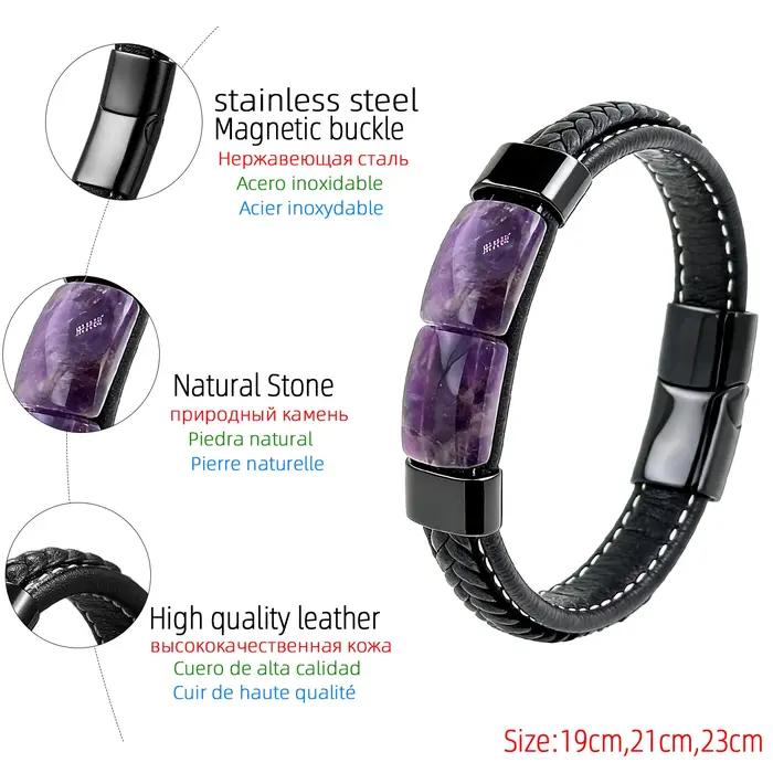 Bracelet en pierre d'améthyste naturelle pour hommes et femmes
