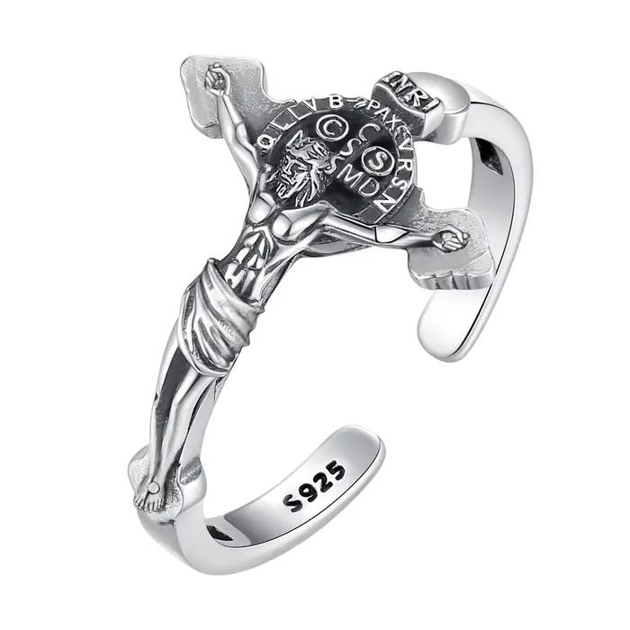 Eudora – bague réglable en argent Sterling 925, médaille de Saint benoît, Vintage, croix de San beno