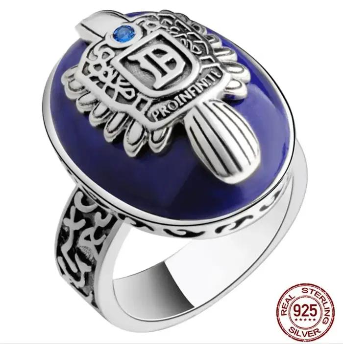 Bague Damon Salvatore en argent Sterling 925 véritable avec pierre Lapis Lazuli pour homme et femme bijou de mariage et occasion spéciale