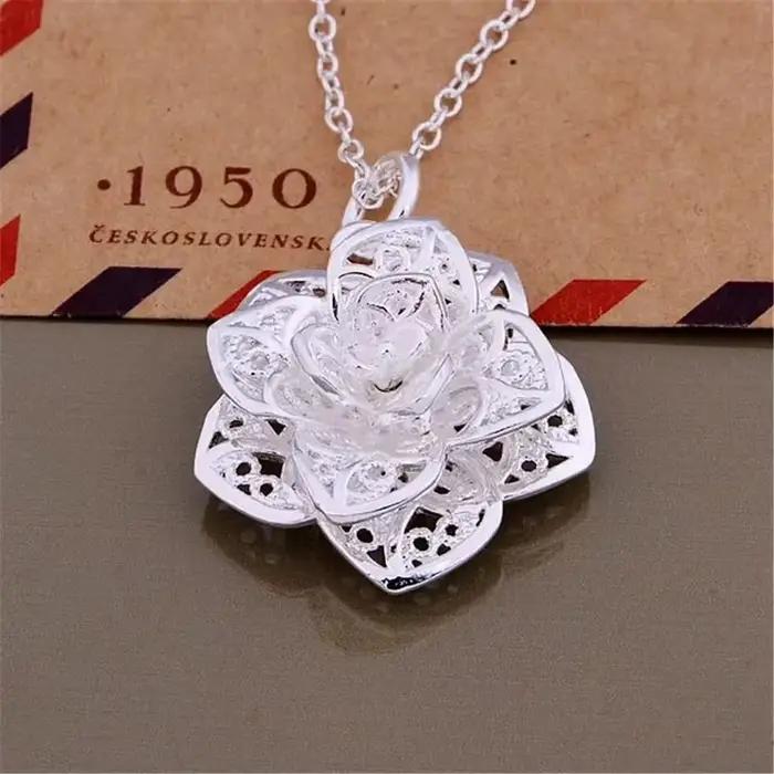 Collier en argent Sterling 925 pour femmes, bijoux de luxe, pendentif fleur, cadeaux de noël, marque de mode