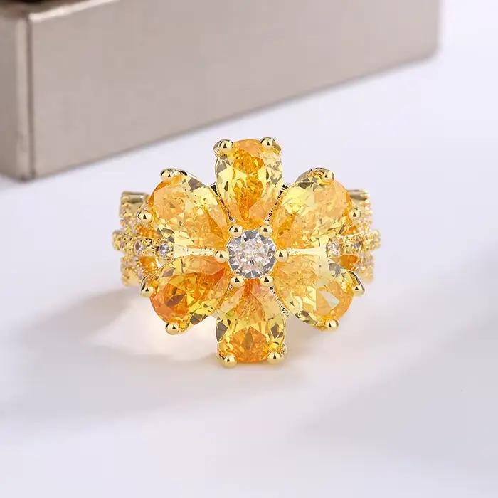 Bague en argent 925 pour femmes, Zircon coloré exquis, à la mode, fleurs roses, bague de fiançailles, bijoux de fête, pêche