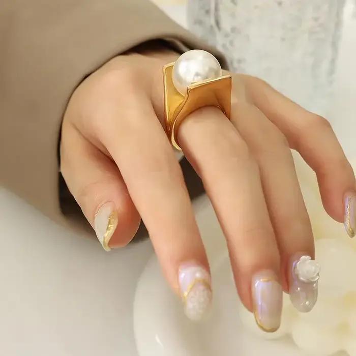 Bague en forme de Y imitation perle or style français pour femmes élégante et raffinée pour occasions générales et vacances