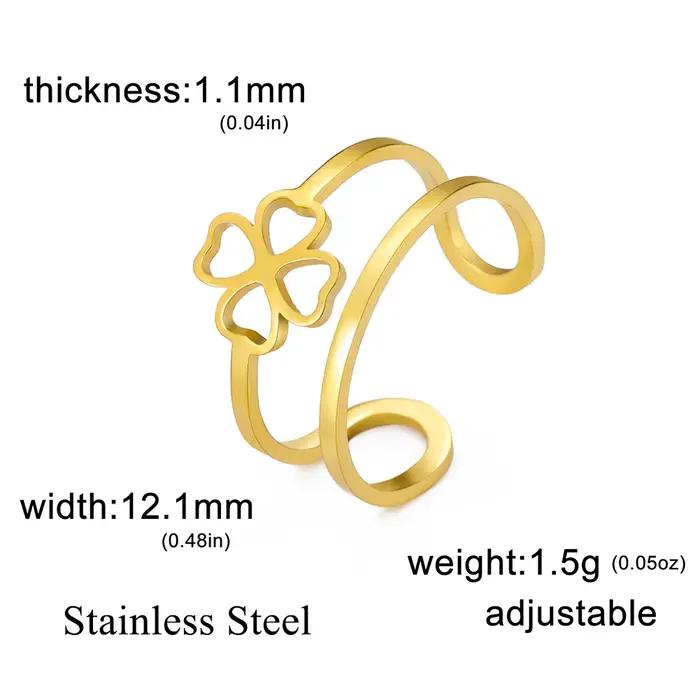 Lucktune-Bague de trèfle à quatre feuilles porte-bonheur pour femme en acier inoxydable Bague réglable multicouche couple Mariage Kpop Bijoux en gros