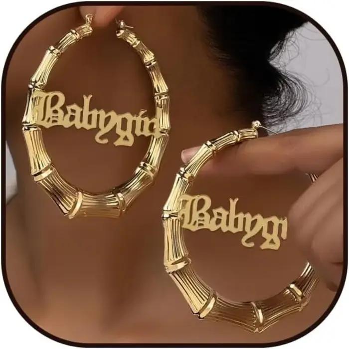 Grandes boucles d'oreilles créoles en bambou plaqué or et argent pour femmes, tenues pour petite amie des années 80 et 90, Style Hip-Pop, bijoux cadeaux de fête