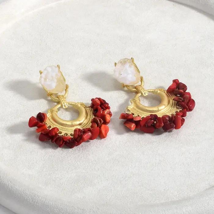 Boucles d'oreilles Vintage perlées faites à la main pour femmes, bijoux Boho, résine, pierre, déclar