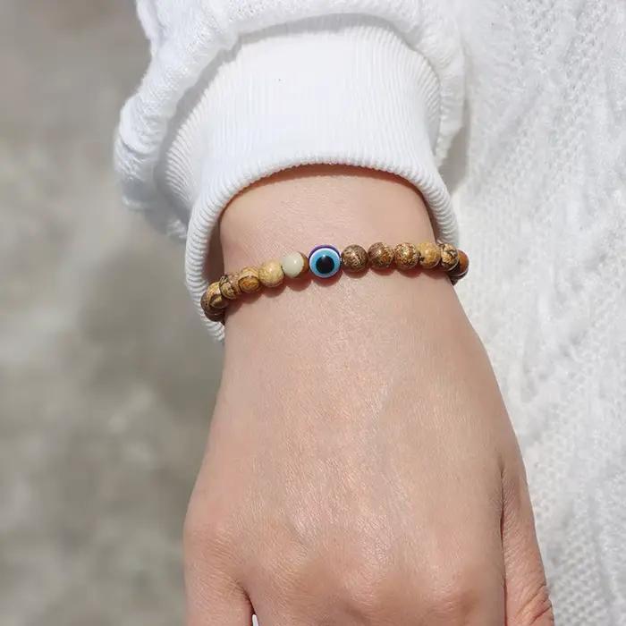 Bracelet à breloques turc Evil Eye, 6mm, hématite naturelle, agates, turquoises, perle de pierre, bracelet porte-bonheur, cadeau de bijoux de yoga