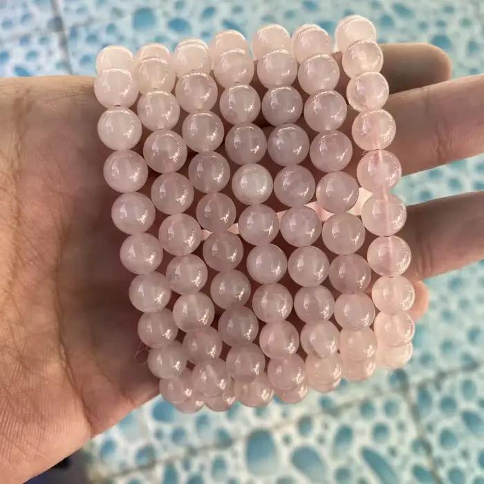 Bracelet en pierre naturelle de quartz rose 7/8/10/12/15 mm pour femmes et hommes