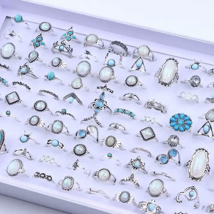 Bagues Vintage Boho en verre Turquoise pour femmes