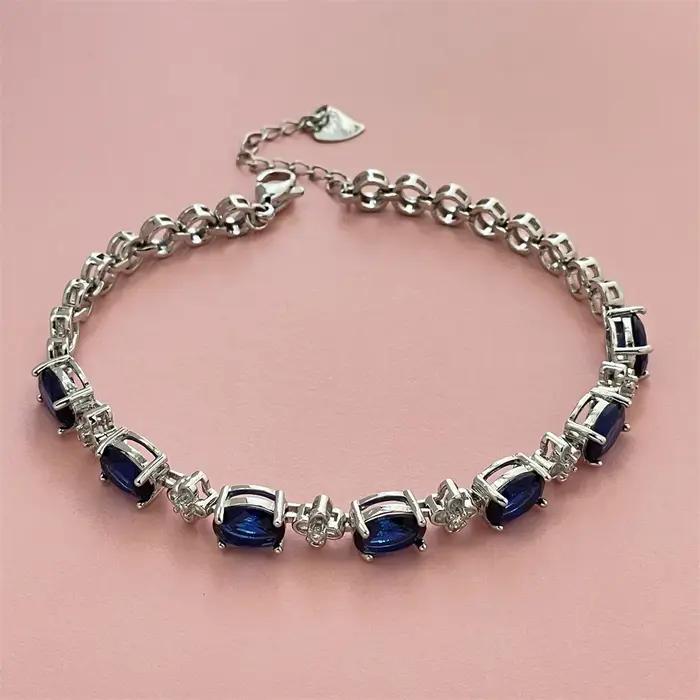 Bracelet en argent sterling 925 avec pierre précieuse bleue pour femmes élégantes et romantiques occasions spéciales partie soirée cadeau d'anniversaire