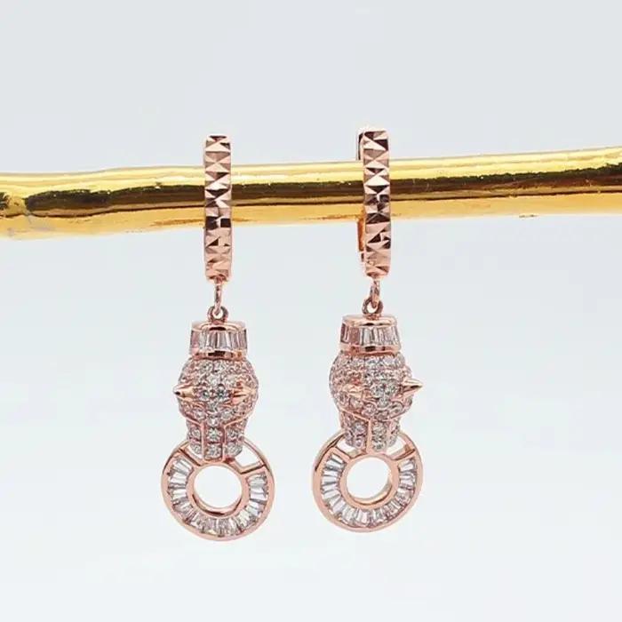 Boucles d'oreilles léopard en or violet plaqué or rose 14 carats avec zirconium et cristal pour femmes occasions spéciales mariage banquets