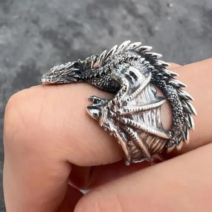 Bague de style gothique punk ailes de pterosaure ajustable pour homme et femme bijou vintage cadeau occasion spéciale anniversaire mariage noël