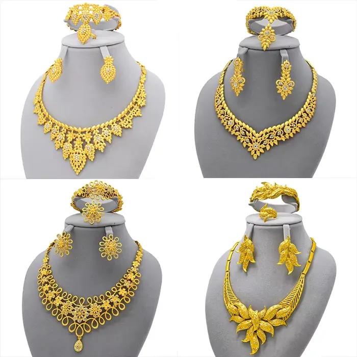 Bijoux de mariage luxe or 24 carats bohème indien et éthiopien design fleurs collier boucles d oreilles ensemble mariage femmes occasions spéciales