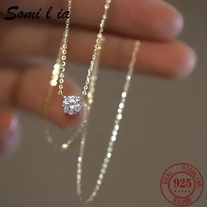 SOMILIA – collier en argent Sterling 925 plaqué or 18 carats, chaîne de clavicule polyvalente en Zir